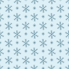 Hand drawn Simple seamless pattern with snowflakes. Christmas Vector for wrapping paper, fabric print, background design