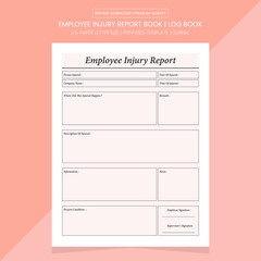 Employee Injury Report Book | Employee Injury Report Log Book Journal | Notebook Printable Template