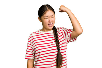 Young Asian woman isolated celebrating a victory, passion and enthusiasm, happy expression.