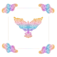 Bird flying tattoo silhouette vector set. pigeon and dove. Biology hand drawn logo.Flock of birds ornament. girt card design.graphic decor. gradient art