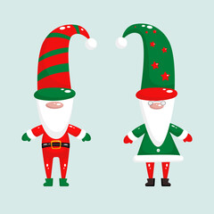 Vector illustration of Scandinavian gnomes on an isolated background. Cute Scandinavian gnomes for Christmas. Cozy Christmas illustration in flat style.