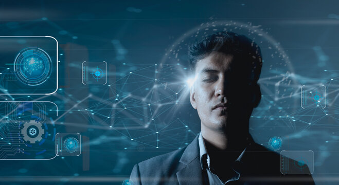 portrait of a man with virtual reality projections around hm 