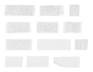 Collection of adhesive tape strips on transparent background, extracted, removed background