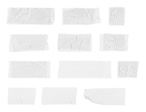 Collection of adhesive tape strips on transparent background, extracted, removed background