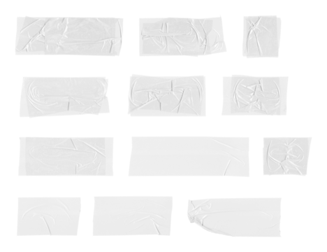 Collection of adhesive tape strips on transparent background, extracted, removed background
