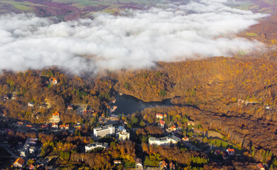 Sovata resort - Romania in an autumn morning seen from above