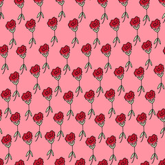 Cute seamless pattern with hand painted flowers on pink background. - 542664533