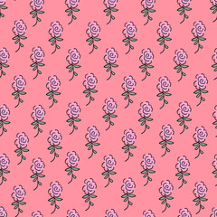 Cute seamless pattern with hand painted flowers on pink background. - 542664568