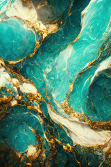 Abstract fuid art modern wallpaper. Marbe gold and turquoise texture