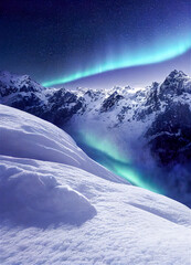 Northern lights in snowy landscape