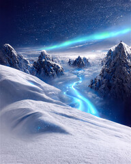 Northern lights in snowy landscape