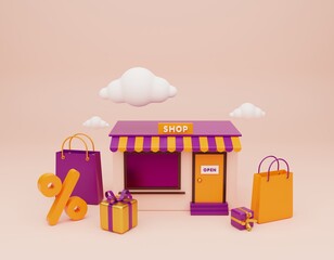 3d rendering abstract illustration with gift boxes and shopping bags