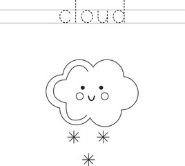 Trace the letters and color cartoon cloud. Handwriting practice for kids.