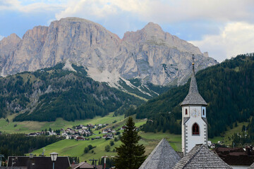 Fototapeta na wymiar Corvara in Badia, Italy, in the Dolomite Mountains