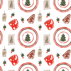 christmas pattern, red mug,gingerbread tree