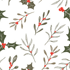 christmas pattern,branch, red berry 