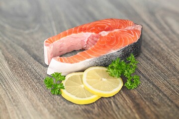 Tasty fresh salmon fish on the desk