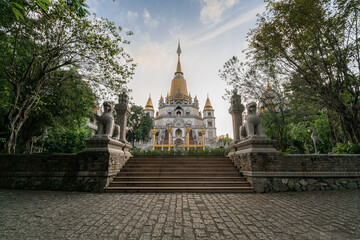 Fototapeta premium Buu Long pagoda has the unique combination of architectural style of India, Myanmar, Thailand and Vietnam, located at Ho Chi Minh city, Vietnam