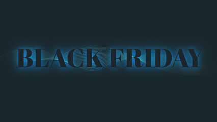 Neon Blue Glowing Black Fridat Typography illustration with Wavy Lines, on Dark Cyan background