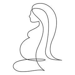 minimalistic linear design of pregnant girl with transparent background