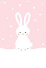 new years greeting card with falling snow and a rabbit, the Chinese or Japanese zodiac sign for 2023