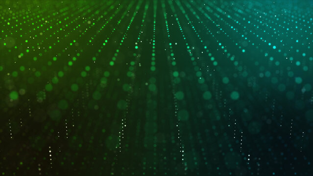 Abstract technology digital particles flow, Digital cyberspace, Technology digital connection flowing dots corporate, business soft green 4K background