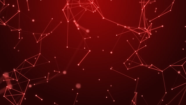 Abstract flowing connection triangle plexus dots red 4K background
