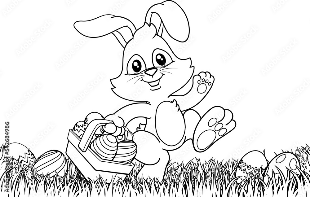 Wall mural easter bunny rabbit eggs basket background cartoon