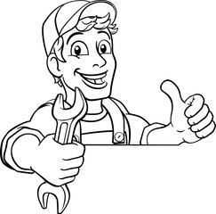 Mechanic Plumber Wrench Spanner Cartoon Handyman