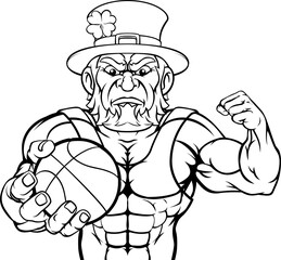 Leprechaun Holding Basketball Ball Sports Mascot