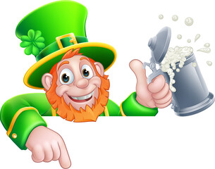 Leprechaun St Patricks Day Pointing Drink Cartoon