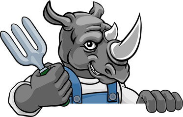 Rhino Gardener Gardening Animal Mascot