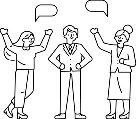 Outline drawing cartoon business people. Doodle characters illustration