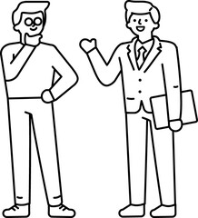 Outline drawing cartoon business people. Doodle characters illustration
