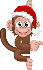 Christmas Monkey Cartoon Character in Santa Hat