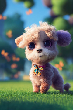 Cute baby poodle in garden