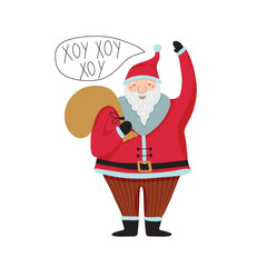 Cute santa in bright colors for postcards, banners, textiles. Vector illustration isolated on white background for your design and holiday decoration.