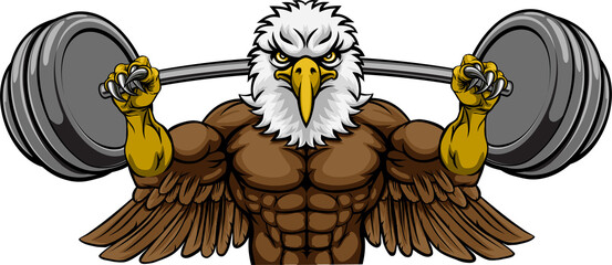 Eagle Mascot Weight Lifting Barbell Body Builder