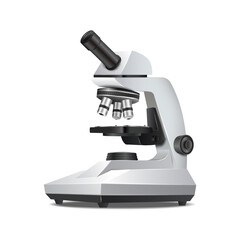 3d realistic vector icon. Laboratory equipment microscope. Sience and biology lab, chemistry, pharmaceutical concept.