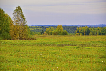 Rural fields in cloudy autumn weather