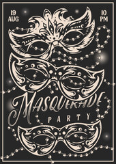 Party masquerade monochrome flyer vintage
