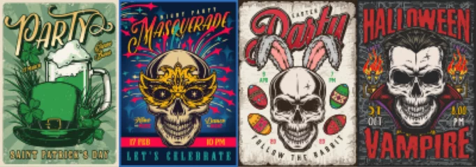  Holiday set colorful posters vintage © DGIM studio