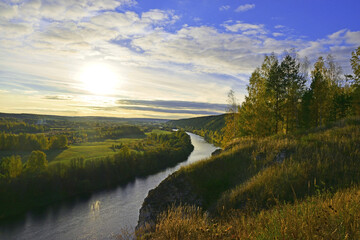 The Sylva River at the foot of the gypsum mountain Podkamennaya