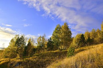 Autumn panorama of the Sylva river valley from the top of Mount Podkamennaya