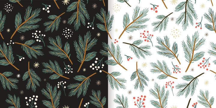 Christmas seamless patterns set, winter wallpapers, festive wrapping paper design