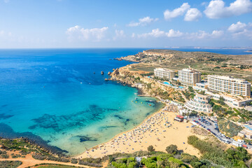 Landscape with Golden bay beach, Malta - obrazy, fototapety, plakaty