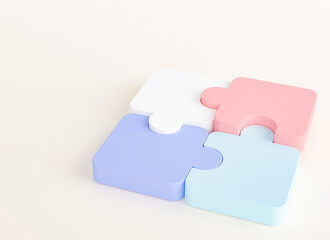 Jigsaw puzzle connecting, Symbol of teamwork, Problem-solving, Cooperation, Partnership, Strategy jigsaw business concept, 3d rendering.