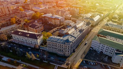 Fototapeta premium Aleksandrovsky Passage in Kazan city. Beautiful oid building on the Kremlin street. Alexandrovsky Passage is a city landmark. Top view. 