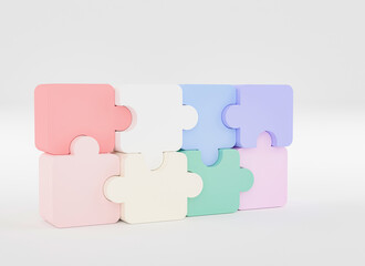 Jigsaw puzzle connecting, Symbol of teamwork, Problem-solving, Cooperation, Partnership, Strategy jigsaw business concept, 3d rendering.