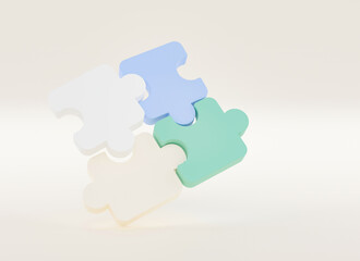 Jigsaw puzzle connecting, Symbol of teamwork, Problem-solving, Cooperation, Partnership, Strategy jigsaw business concept, 3d rendering.